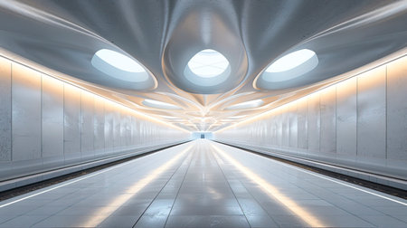 Parametric Halo Kaleidoscope Subway Station with Minimalist Design, created with Generative AI technologyの素材