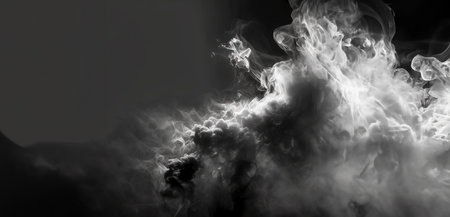 White Smoke Ascendancy: Graceful Plume or Column of Smoke Against a Black Background, Symbolizing Tranquility, Transformation, and Ethereal Presence created with Generative AI technologyの素材