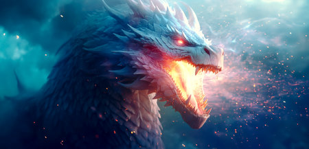 The Beauty of Destruction: The White Dragon's Flames Light Up the Sky created with Generative AI technologyの素材