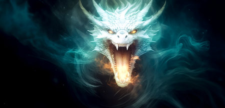 Inferno Unleashed: The Fiery Breath of a White Dragon created with Generative AI technologyの素材