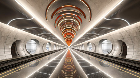 Halo Kaleidoscope Subway Station: Parametric Modular Architecture & Minimalist Design created with Generative AI technologyの素材