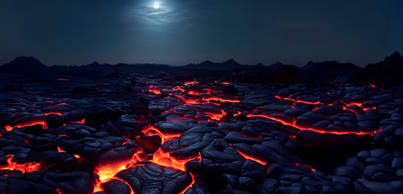 Fiery Volcanic Landscape: A Vision of Boiling Lava | Created with Generative AIの素材