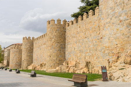 Historic Wall of Ãvila, Spain Surrounded by Natureの写真素材
