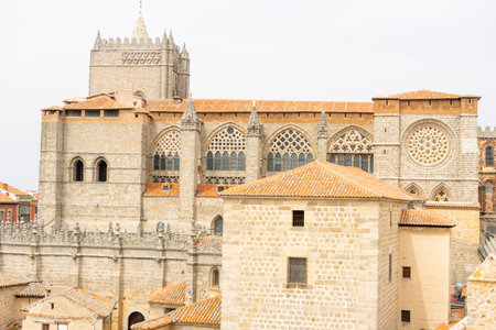 Ãvila Cathedral with Gothic Architecture and Medieval Walls Viewの写真素材