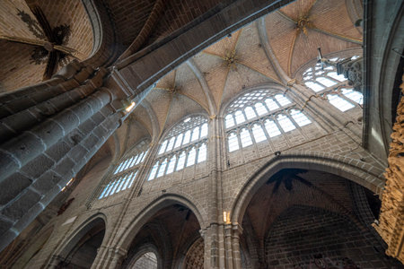 Gothic Arches and Columns in the Cathedral of Ãvila, Spainの写真素材