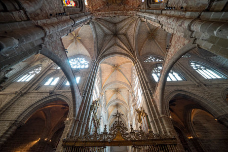 Interior View of Ãvila Cathedral, Gothic and Romanesque Style Architectureの写真素材