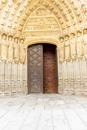 Symbolic Lion Sculpture at Historic Ãvila Cathedralの写真素材