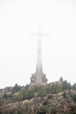 Atmospheric View of Valle de los CaÃ­dos Covered in Mistの写真素材