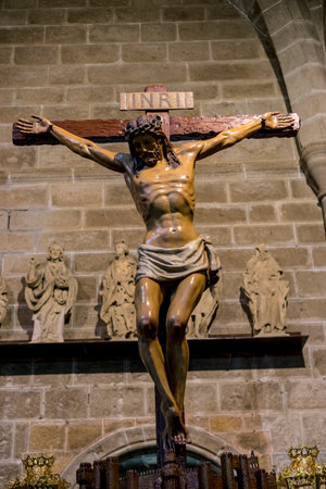 Stunning Crucifixion Scene at Ãvila Cathedral's Holy Week Festivitiesの写真素材