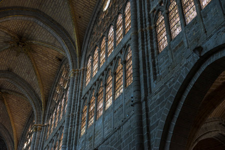 Vibrant Colorful Stained Glass in a Cathedral Interior, Spainの写真素材