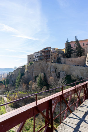 Iron Bridge View Near the Hanging Houses of Cuenca, Spainの写真素材