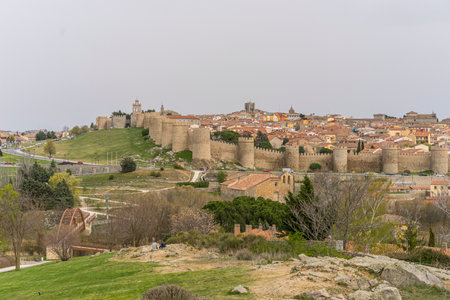 Scenic View of Avila's Ancient Fortress Wall - A Spanish Iconの写真素材