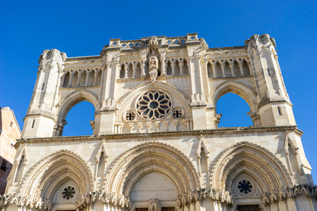 Beautiful Facade of Cuenca Cathedral, Spain - A Sunny Day Viewの写真素材