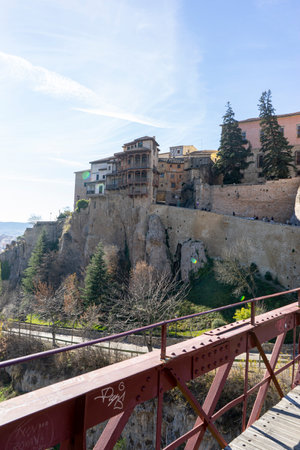 Iron Bridge Near Cuenca's Famous Hanging Houses, Spainの写真素材