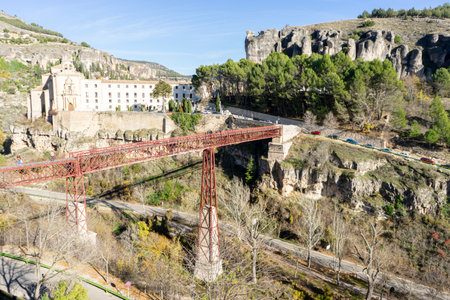 Iron Bridge Opposite the Hanging Houses of Cuenca, Spainの写真素材