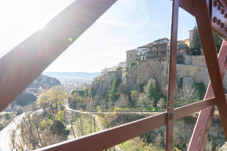 Iron Bridge in Front of Hanging Houses of Cuenca, Spain