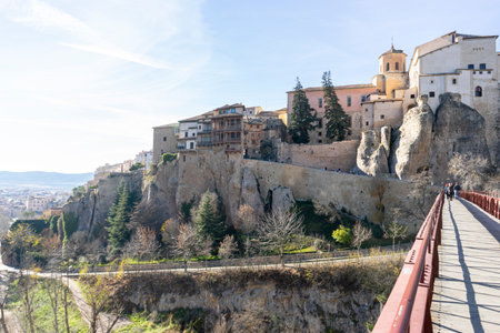 Iron Bridge Overhanging the Hanging Houses of Cuenca, Spainの写真素材
