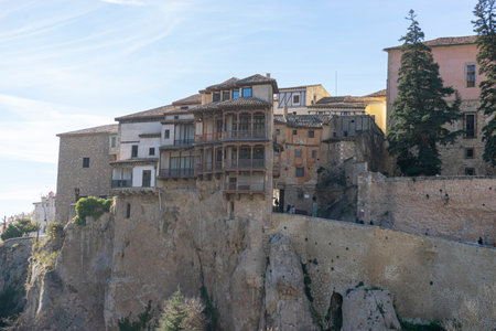 Casa Colgadas at Dusk - Iconic Cliff Houses of Cuenca, Spainの写真素材