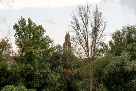 Riverside Views of LogroÃ±o Cathedral, La Rioja, Spainの写真素材