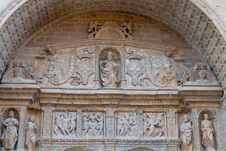 Exquisite Renaissance Stone Reliefs at Haro's Church Entranceの写真素材