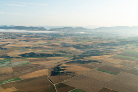 Aerial View from a Hot Air Balloon Over Vineyards in La Rioja, Spain