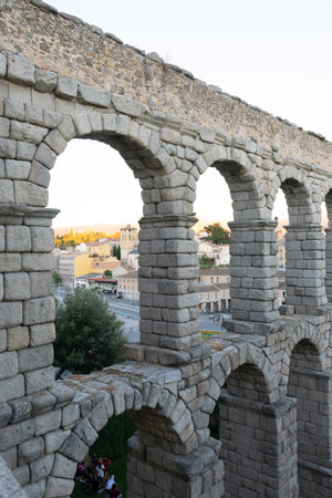 Ancient Aqueduct of Segovia at Sunsetの写真素材