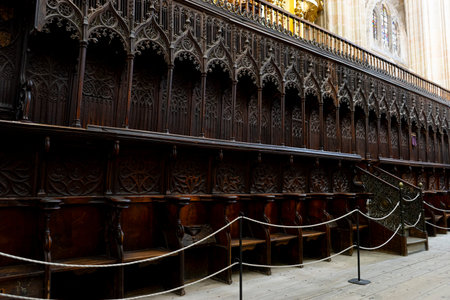 Intricate Wooden Choir Stalls in Segovia Cathedral, Spainの写真素材