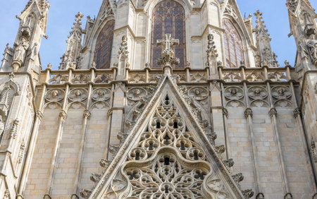 Gothic Catholic Cathedral Facade Barcelona Catalonia Spain. Built in 1298.
