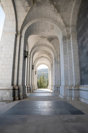 A long corridor with arches and light.. Valley of the Fallen, stoneの写真素材