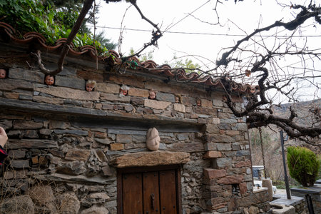 Visible scene with clear subject and materials. Pueblo de Patones de Arriba in Madrid, famous for its slate architecture and for evading the French invasion., stoneの写真素材