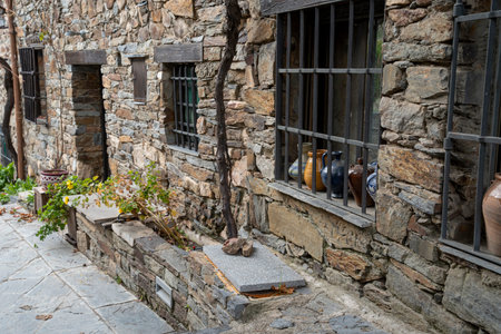 Stone village houses with barred windows and pottery.. Patones de Arriba, Madrid. A village made of slate., natureの写真素材