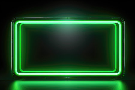 Green neon signboard in a dark room. 3d rendering.の素材