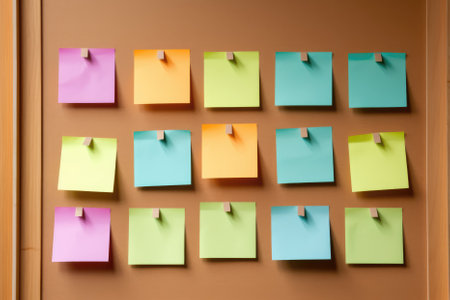 Colorful sticky notes attached to the wall, 3d render.の素材