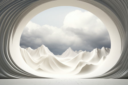 Abstract white tunnel with clouds and sky background. 3D Renderingの素材