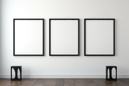 Three empty frames on the wall. Mock up, 3D Renderingの素材
