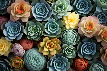 Colorful artificial succulents in the form of a flower backgroundの素材