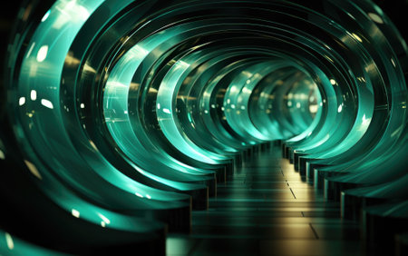 Abstract futuristic corridor with glowing lights. 3d rendering toned imageの素材