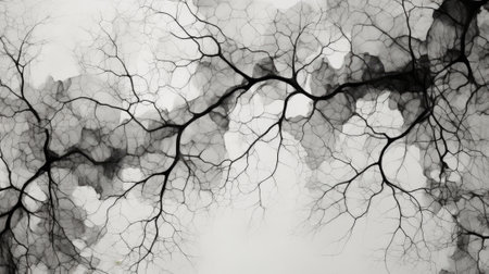 Dry tree branches in black and white. Abstract nature background.の素材
