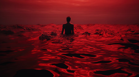Silhouette of a man in the sea. 3d renderの素材