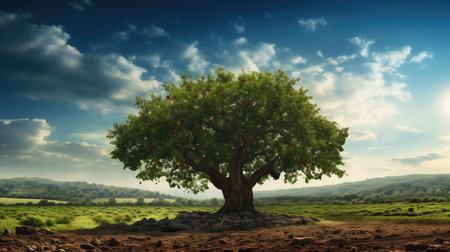 Tree in the desert. 3D render. Conceptual image.の素材