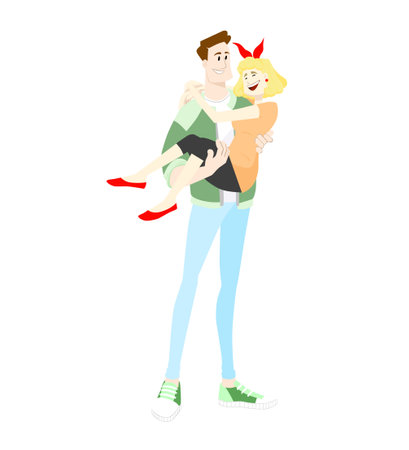 Young couple girl and guy hugging. Caring and loveのイラスト素材