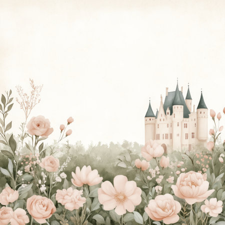 Elegant blank page with floral border featuring roses and ivy for romantic invitations or journals.の素材