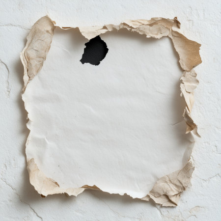 Vintage torn white paper with hole for creative design and texture background.の素材