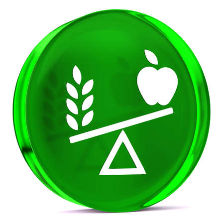 Round glass icon with white healthy food sign or symbolの写真素材