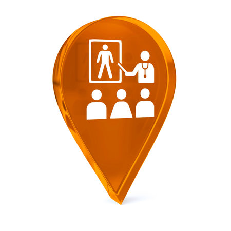 Glass GPS marker icon with white health care sign or symbolの写真素材