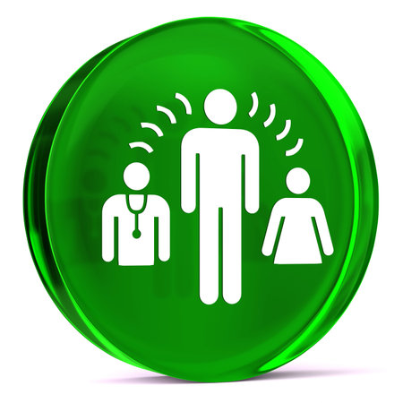 Round glass icon with white health care sign or symbolの写真素材