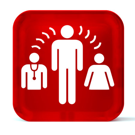 Glass button icon with white health care sign or symbolの写真素材