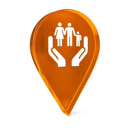 Glass GPS marker icon with white health care sign or symbolの写真素材