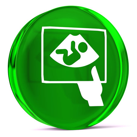 Round glass icon with white health care sign or symbolの写真素材