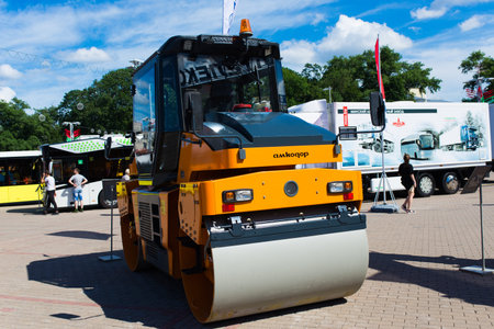 Minsk, Belarus - 07.14.2020. Combines and tractors agricultural machinery exibition